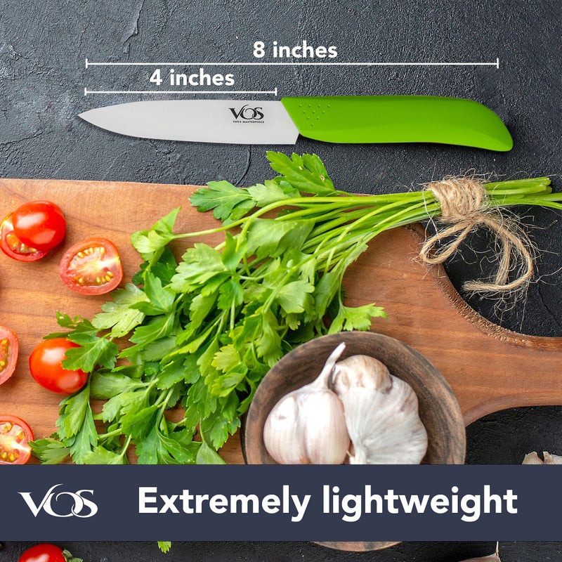 Vos Ceramic Paring Knife - 4 Inch Zirconia Blade With Sheath Cover - Handle Fruit and Vegetables Kitchen Knife (Green) - Image 2